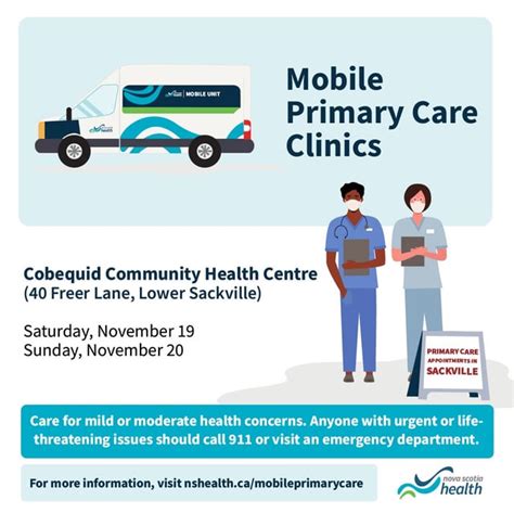 Mobile primary care clinics in Lower Sackville and Dartmouth.